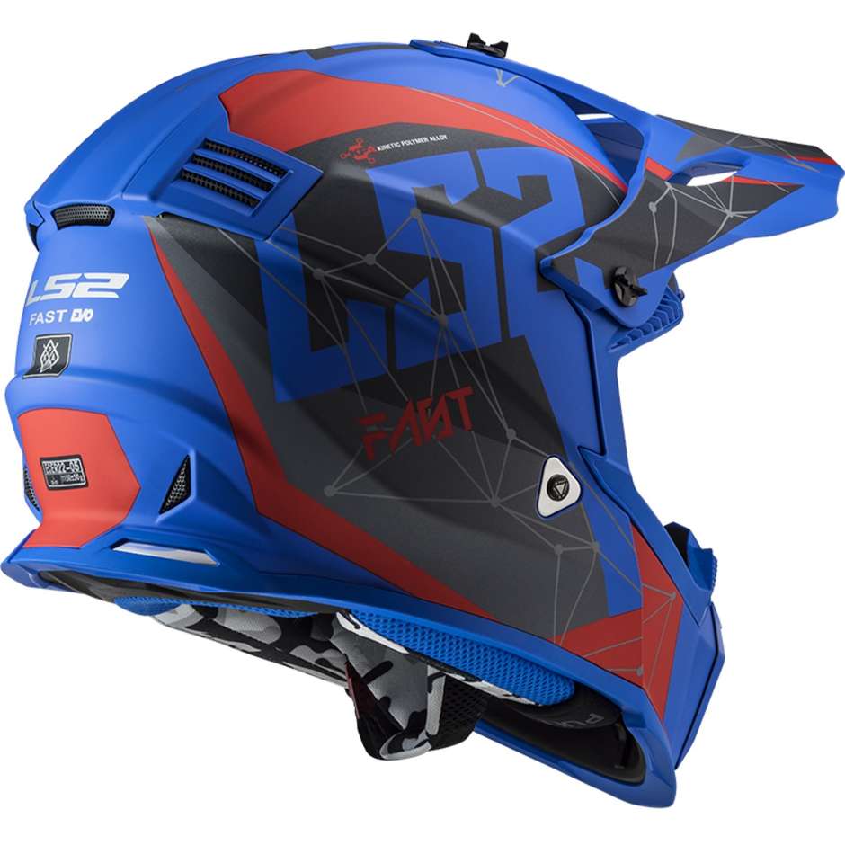 Cross Enduro Moto Ls2 Helmet MX437 FAST EVO Alpha Black Blue Matt