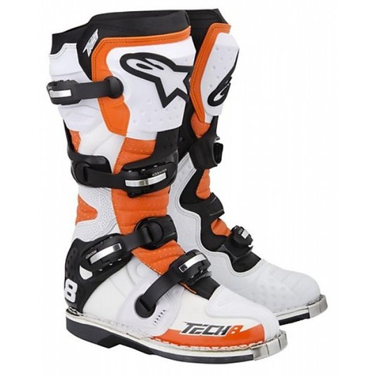 Cross Enduro Motorcycle Boots Alpinestar Tech 8 RS Orange / White Vented