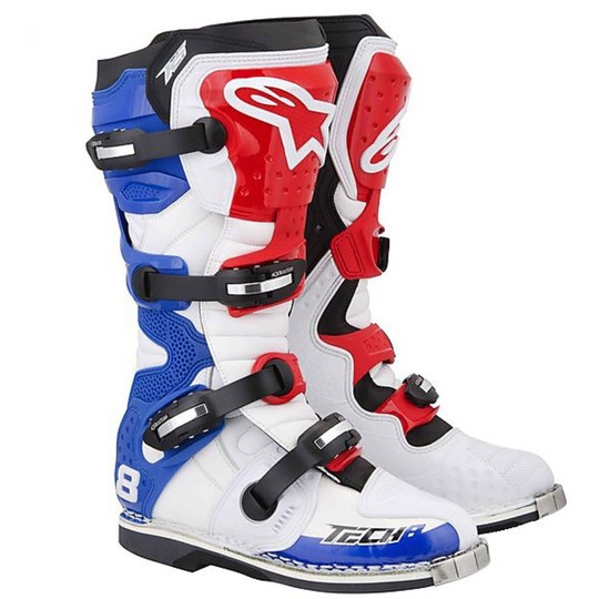 Cross Enduro Motorcycle Boots Alpinestar Tech 8 RS White / Red / Blue