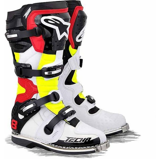 Cross Enduro Motorcycle Boots Alpinestar Tech 8 RS White / Yellow / Red