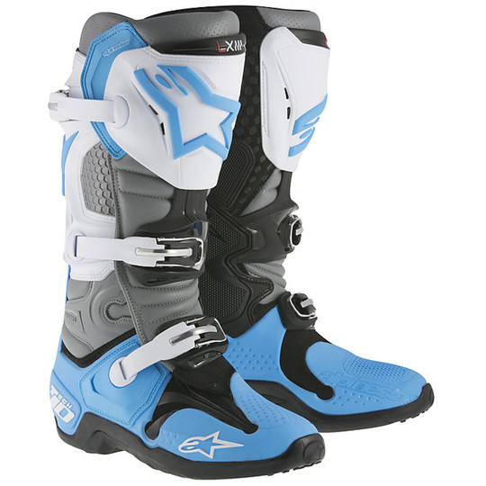 Cross Enduro Motorcycle Boots Alpinestars Tech 10 New 2014 Cyan Gray White