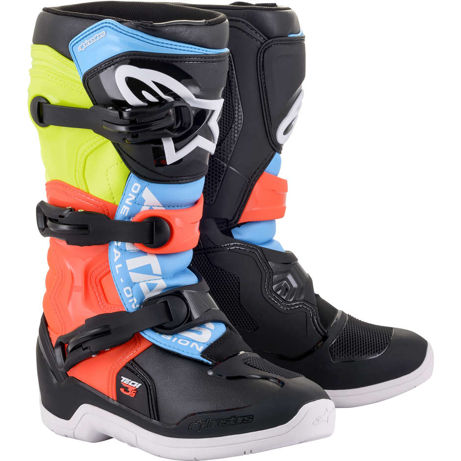 Cross Enduro Motorcycle Boots Alpinestars Tech 3S Youth Black Yellow Red Fluo