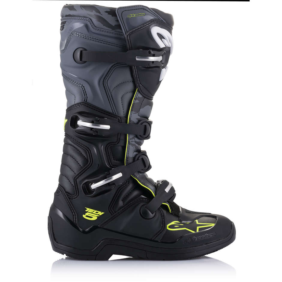 Cross Enduro Motorcycle Boots Alpinestars TECH 5 Black Cool Gray Yellow Fluo