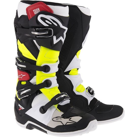 Cross Enduro Motorcycle Boots Alpinestars Tech 7 Black White Fluo Yellow