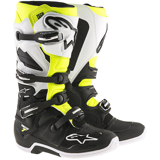 Cross Enduro Motorcycle Boots Alpinestars Tech 7 Black / White / Yellow Fluo