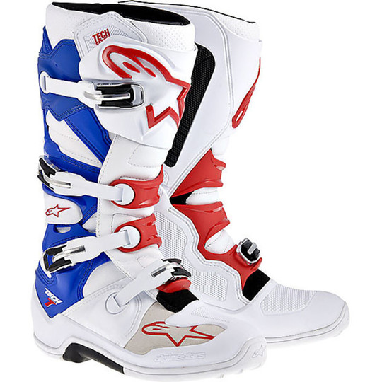 Cross Enduro Motorcycle Boots Alpinestars Tech 7 White-Blue-Red