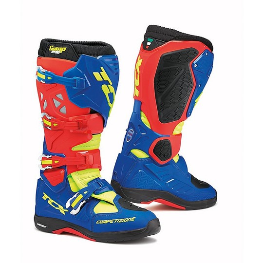 Cross Enduro Motorcycle Boots TCX Comp EVO 2 Michelin Blue Red Yellow Fluo
