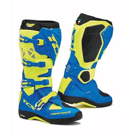 Cross Enduro Motorcycle Boots TCX Comp EVO 2 Michelin Blue Yellow Fluo