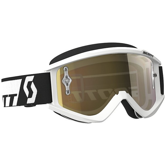 Cross Enduro Motorcycle Eyeglasses Scott Recoil XI White Gold Chrome Lens