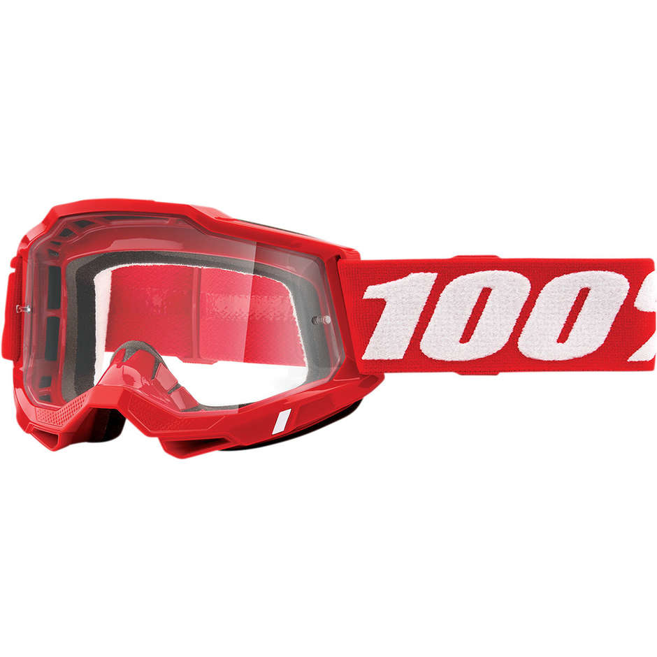 Cross Enduro Motorcycle Glasses 100% ACCURI 2 Neon Red Transparent Lens