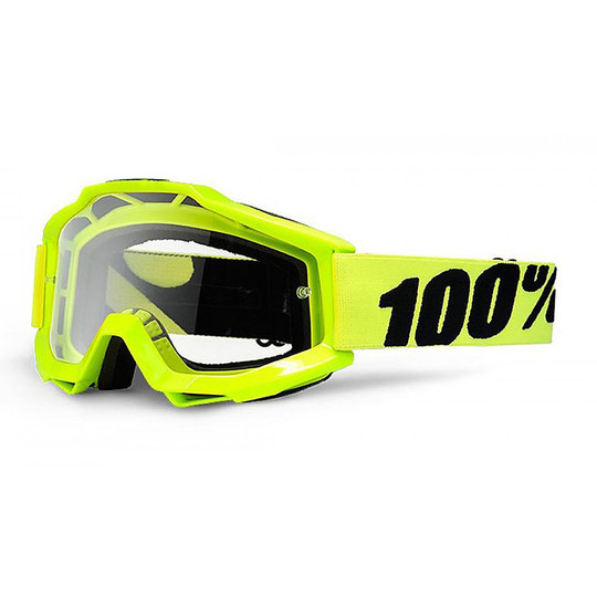 Cross Enduro Motorcycle Glasses 100% ACCURI Fluo Yellow Lens Clear