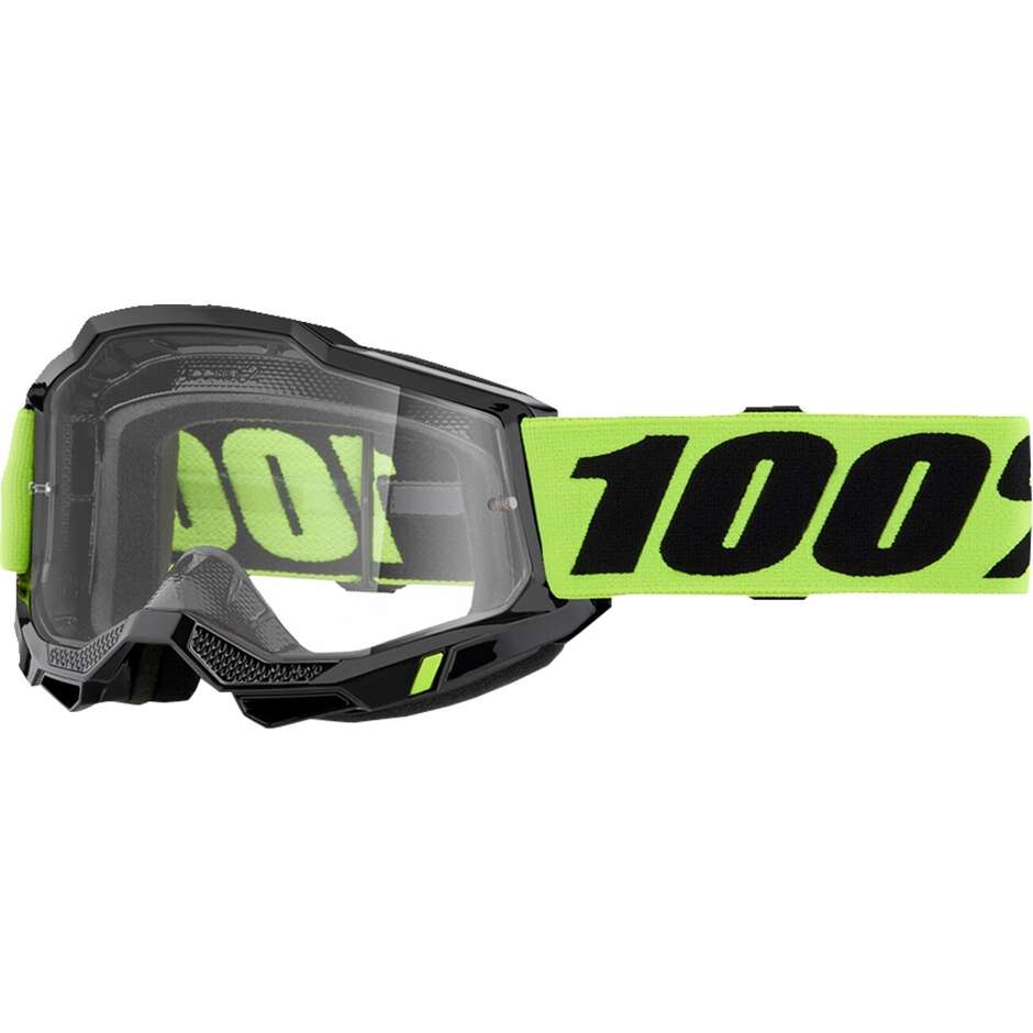 Cross Enduro Motorcycle Glasses Mask 100% ACCURI 2 OTG NEON Yellow Transparent Lens