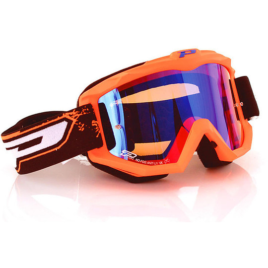 Cross Enduro Motorcycle Glasses Progrip 3204 MX Orange Fluo Mirror Lens
