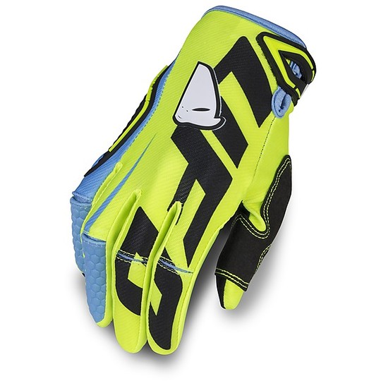 Cross Enduro Motorcycle Gloves Ufo Blaze Light Blue Yellow Neon