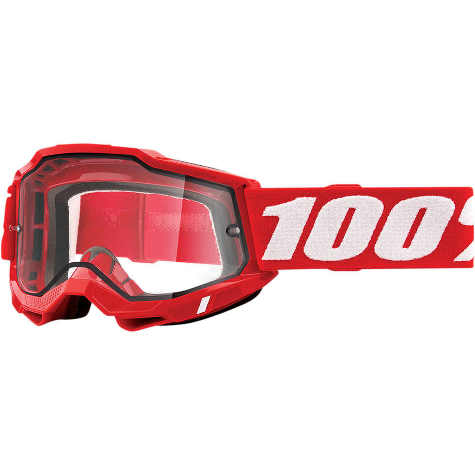 Cross Enduro Motorcycle Goggles 100% ACCURI 2 Enduro MX Neon Red Transparent Lens
