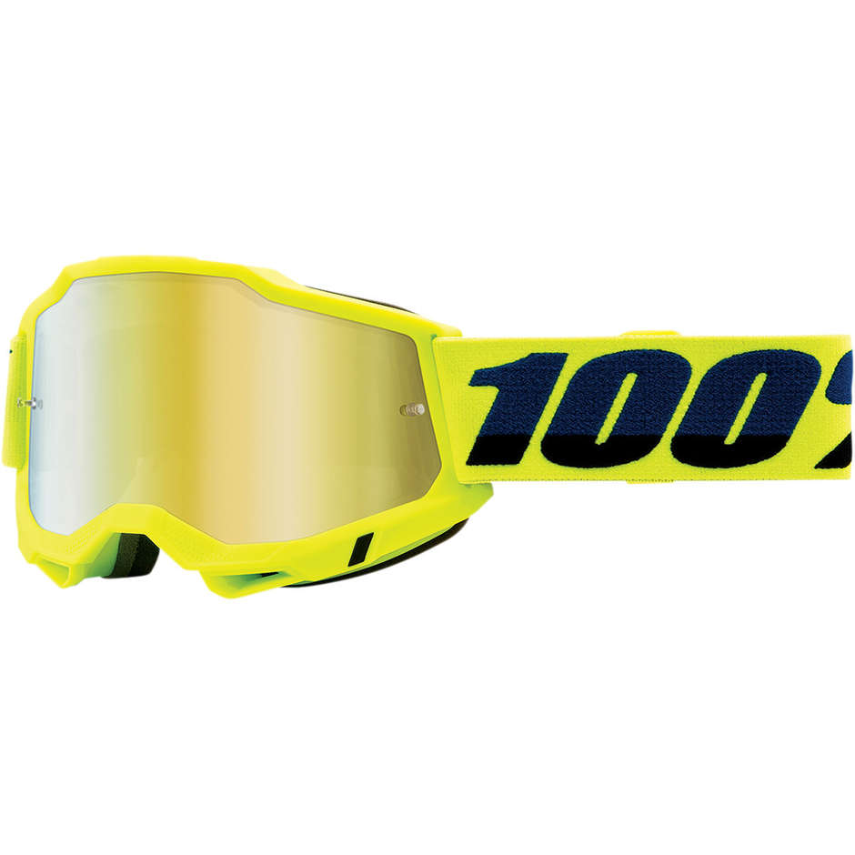 Cross Enduro Motorcycle Goggles 100% ACCURI 2 Fluo Yellow Gold Mirror Lens