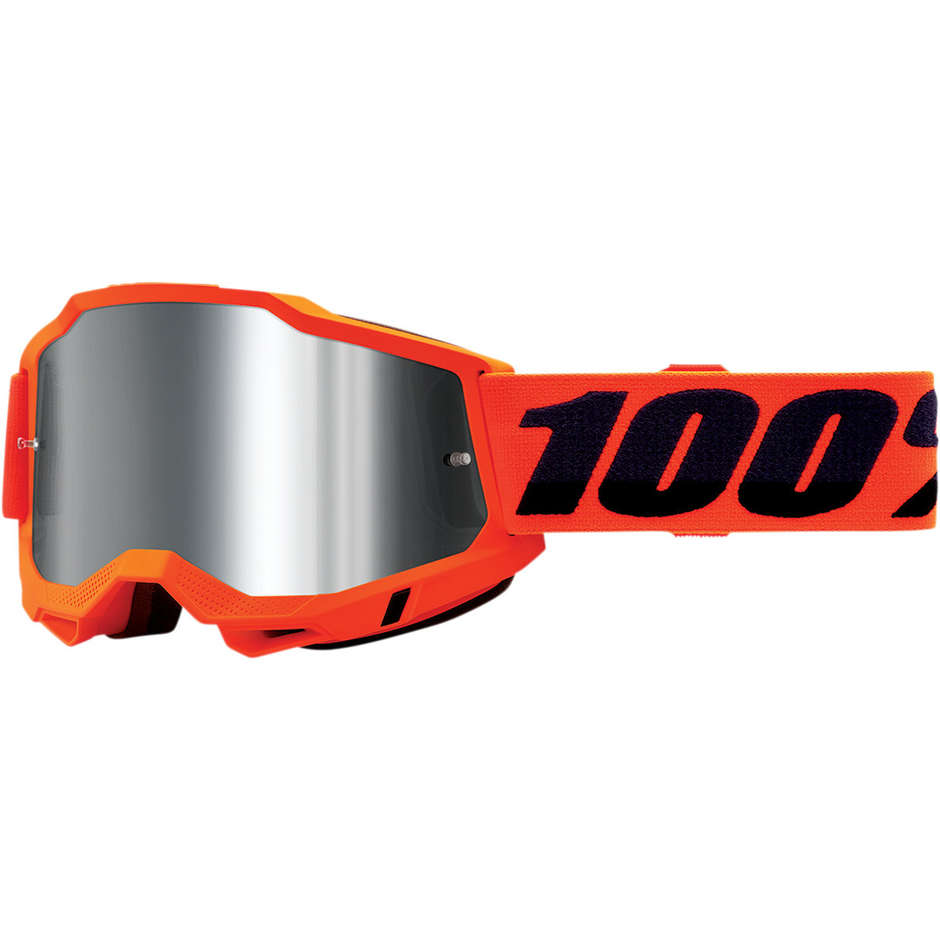 Cross Enduro Motorcycle Goggles 100% ACCURI 2 Neon Orange Silver Mirror Lens
