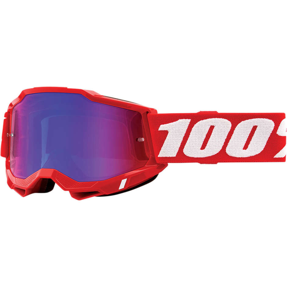 Cross Enduro Motorcycle Goggles 100% ACCURI 2 Neon Red Red Blue Mirror Lens