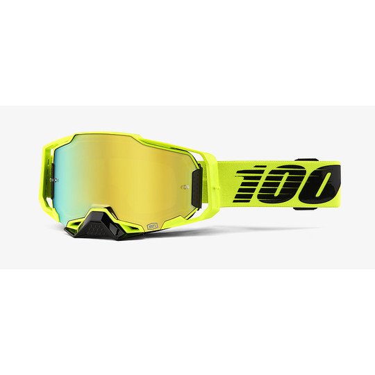 Cross Enduro Motorcycle Goggles 100% ARMEGA Nuclear Citrus Gold Mirror Lens