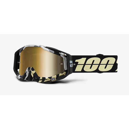 Cross Enduro Motorcycle Goggles 100% RACECRAFT Ergoflash Gold Mirror Lens