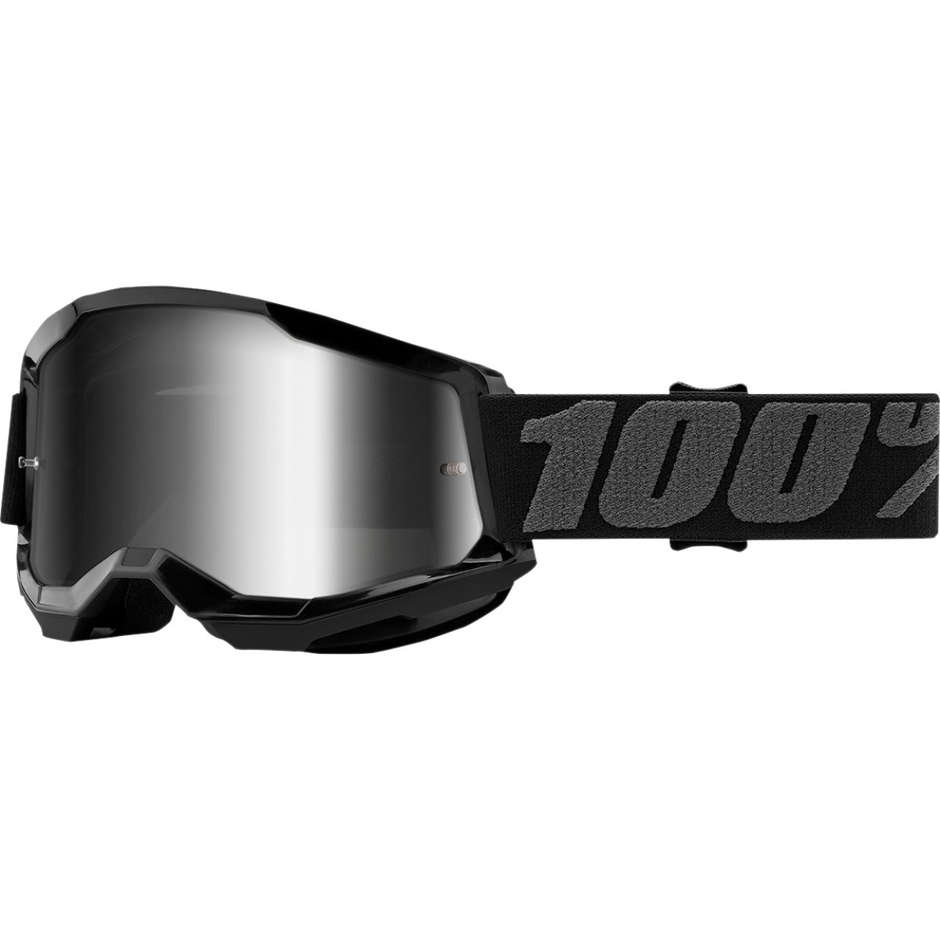 Cross Enduro Motorcycle Goggles 100% STRATA 2 Black Silver Mirror Lens