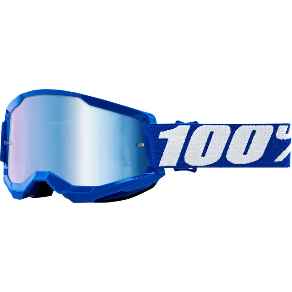 Cross Enduro Motorcycle Goggles 100% STRATA 2 Blue Mirror Lens Blue