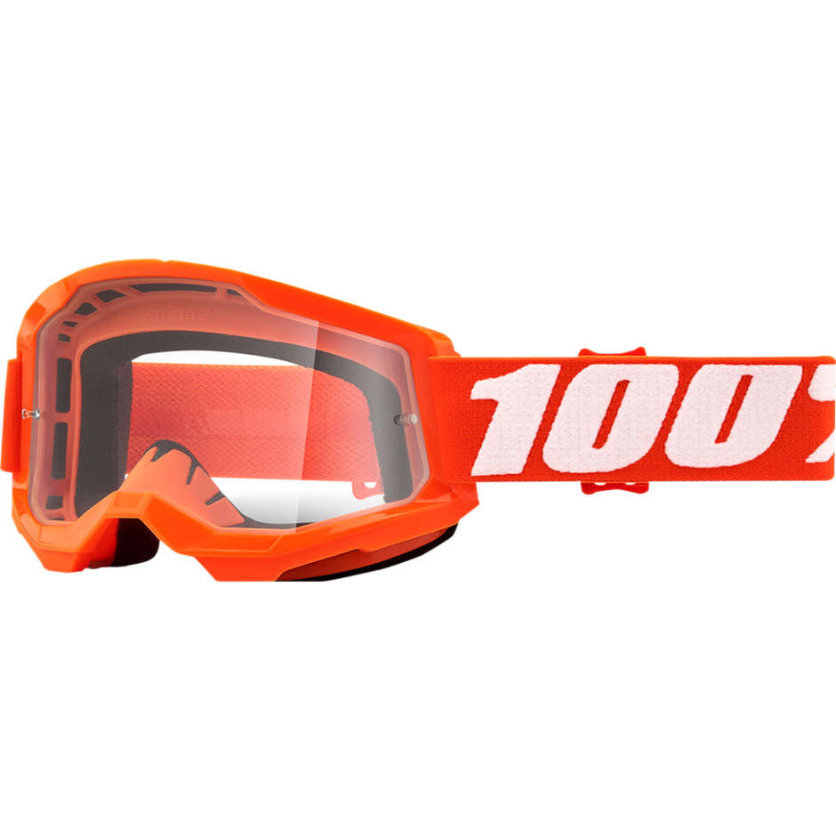 Cross Enduro Motorcycle Goggles 100% STRATA 2 Orange Transparent Lens