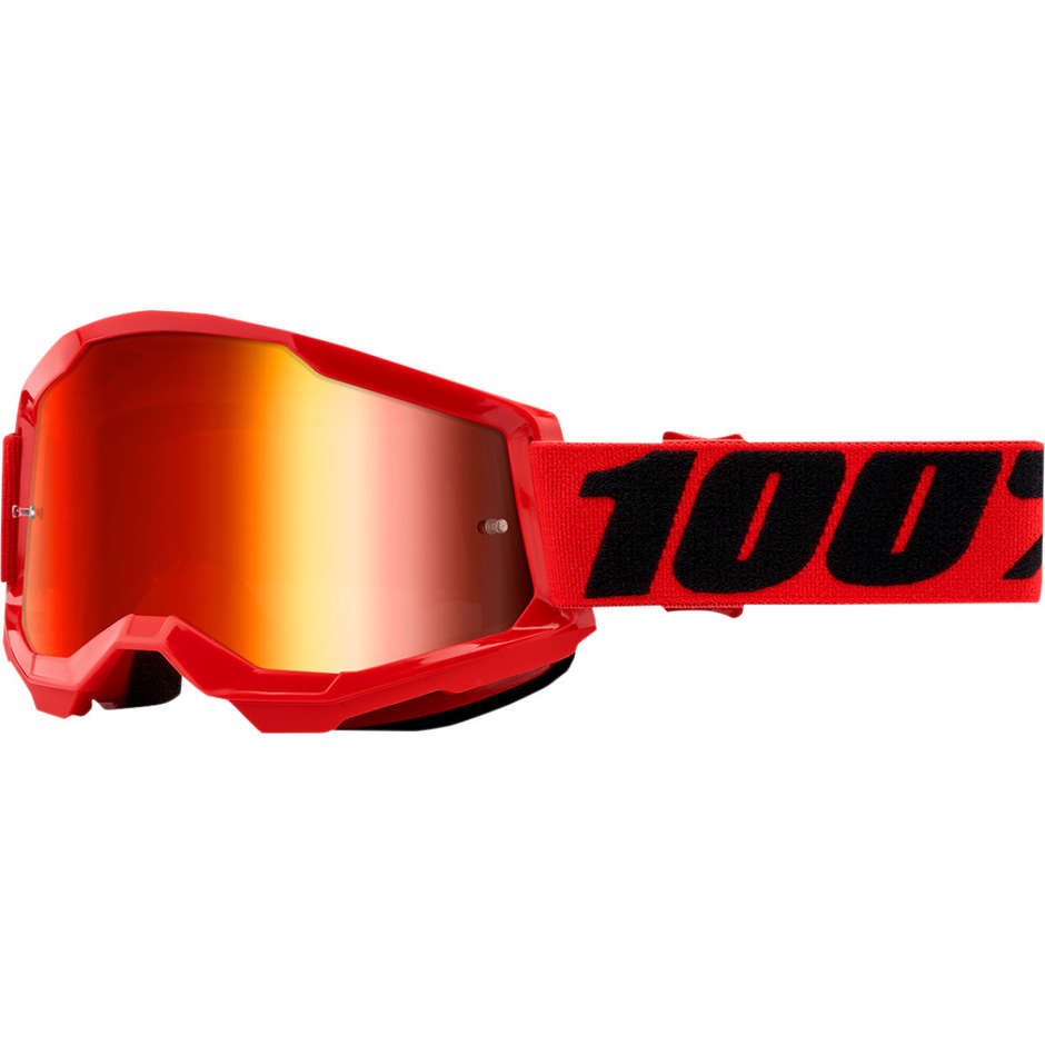 Cross Enduro Motorcycle Goggles 100% STRATA 2 Red Red Mirror Lens