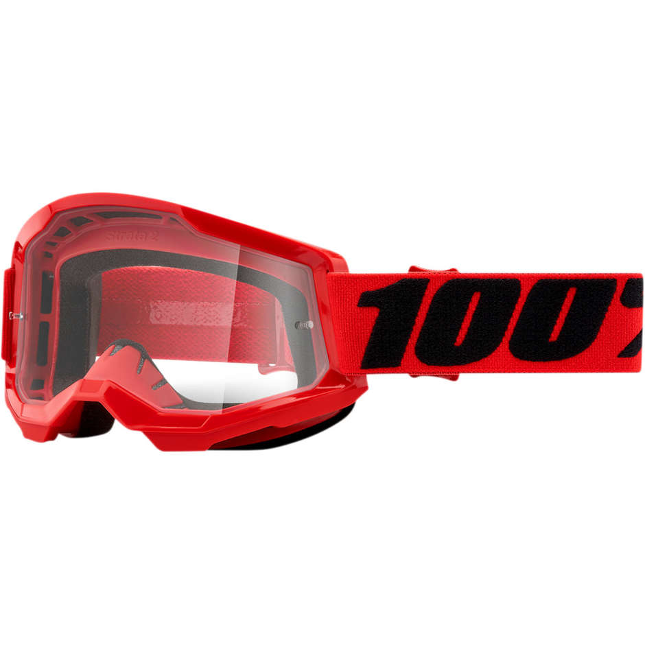 Cross Enduro Motorcycle Goggles 100% STRATA 2 Red Transparent Lens