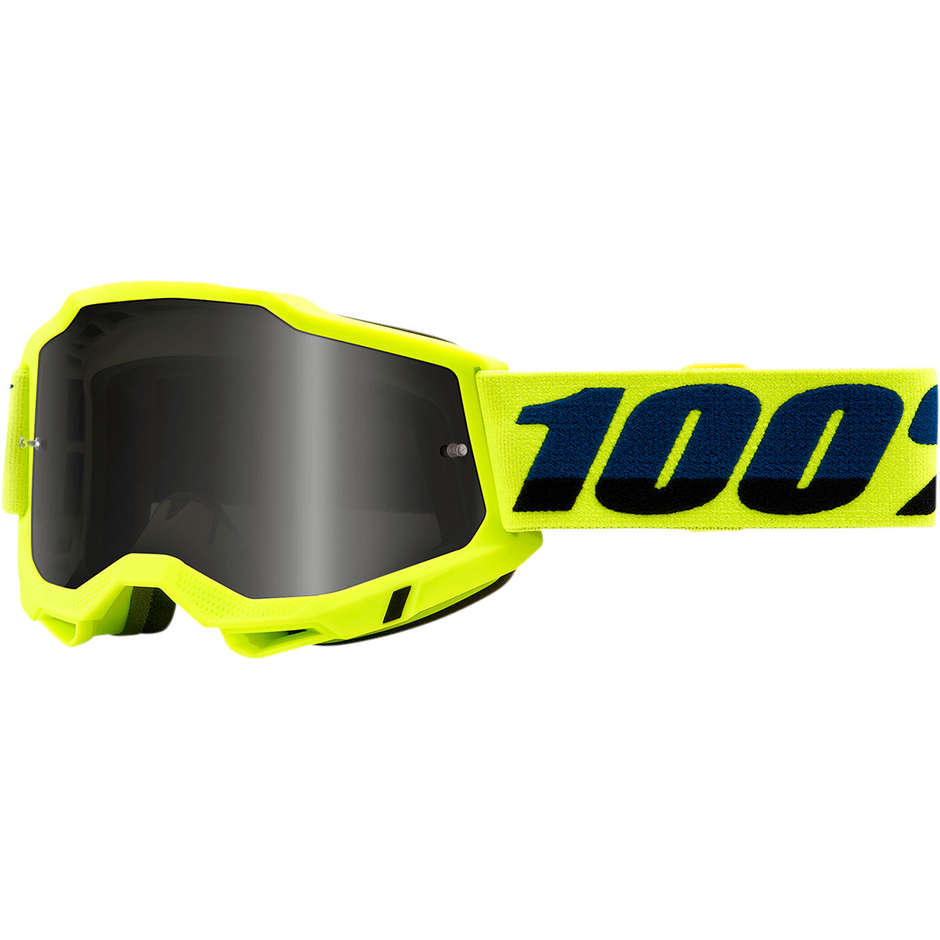 Cross Enduro Motorcycle Goggles 100% STRATA SAND 2 Fluo Yellow Smoke Lens