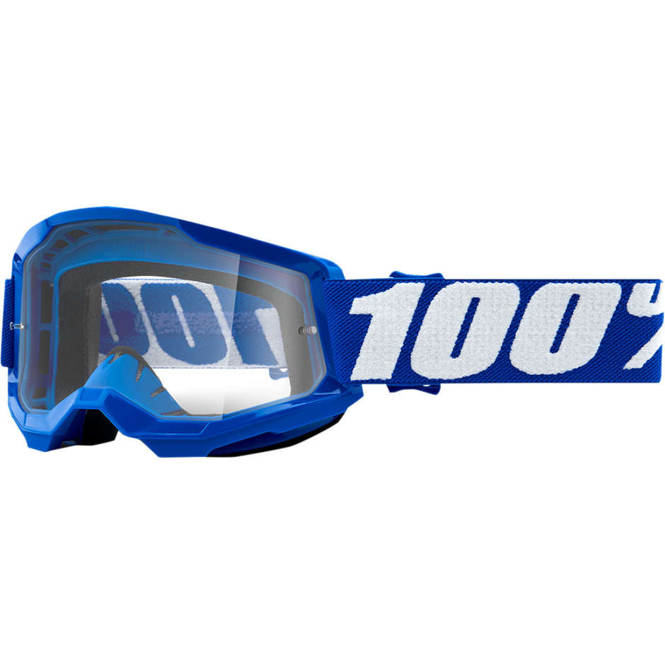 Cross Enduro Motorcycle Goggles Child 100% STRATA 2 Jr Blue Transparent Lens