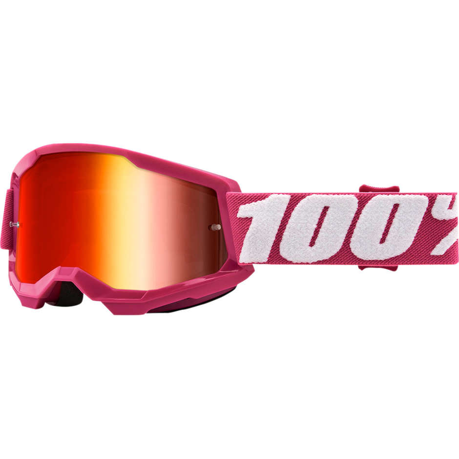Cross Enduro Motorcycle Goggles Child 100% STRATA 2 Jr Fletcher Red Mirror Lens