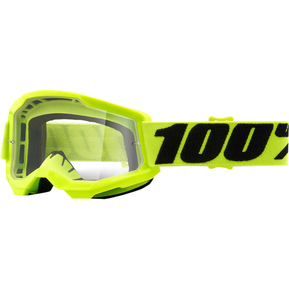 Cross Enduro Motorcycle Goggles Child 100% STRATA 2 Jr Fluo Yellow Red Mirror Lens