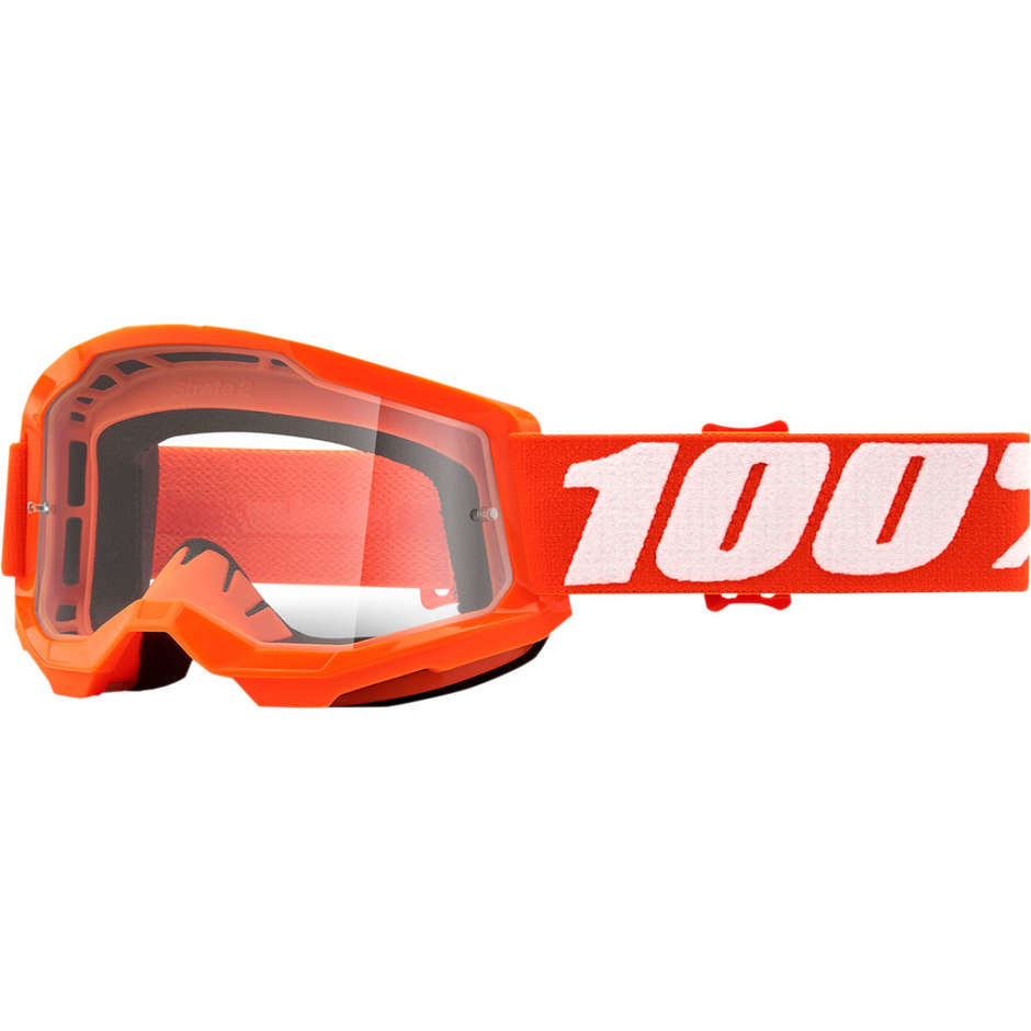 Cross Enduro Motorcycle Goggles Child 100% STRATA 2 Jr Orange Transparent Lens