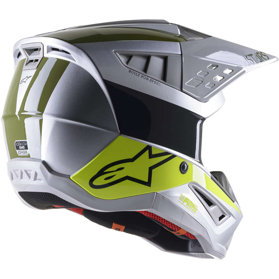 Cross Enduro Motorcycle Helmet Alpinestars S-M5 BOND Silver Yellow Fluo Green