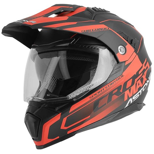 Cross Enduro Motorcycle Helmet Astone Crossmax Road Matte Black Fluo Red