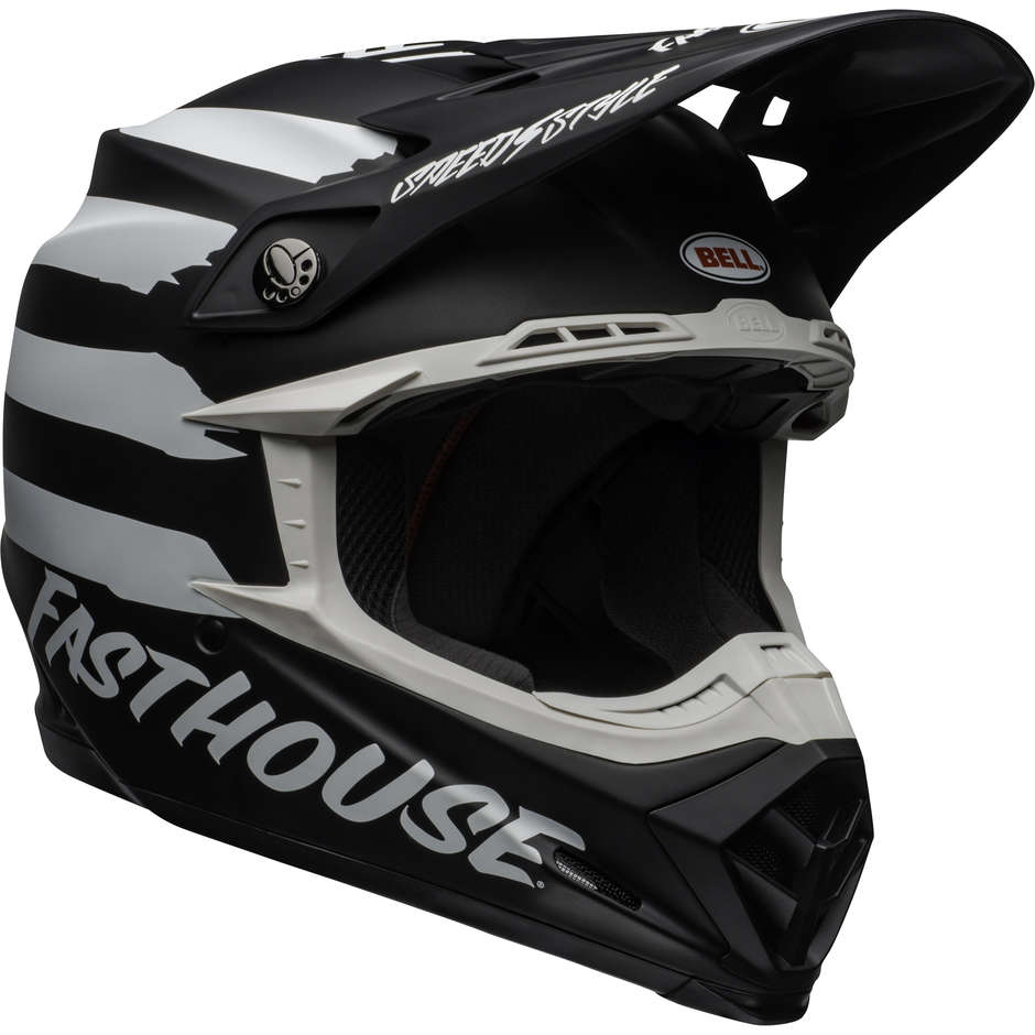 Cross Enduro Motorcycle Helmet Bell MOTO-9 MIPS FASTHOUSE SIGNIA Black Matt White
