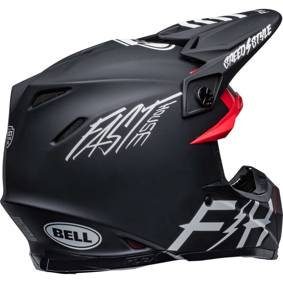 Cross Enduro Motorcycle Helmet Bell MOTO-9S FLEX FASTHOUSE TRIBE Black White Matt Glossy
