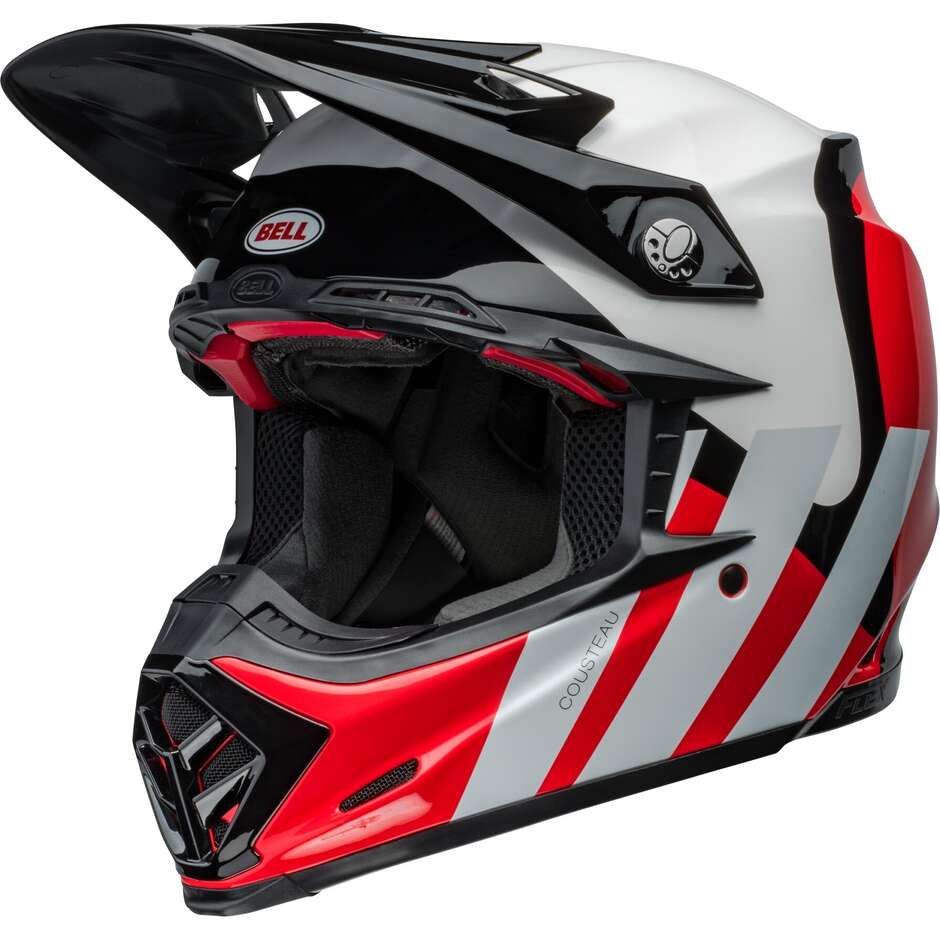 Cross Enduro Motorcycle Helmet BELL MOTO-9S FLEX HELLO COUSTEAU STRIPES White Red