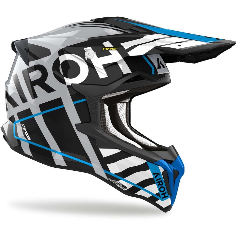 Cross Enduro Motorcycle Helmet in Airoh HPC Fiber STRYCKER BRAVE Blue Gray Gloss