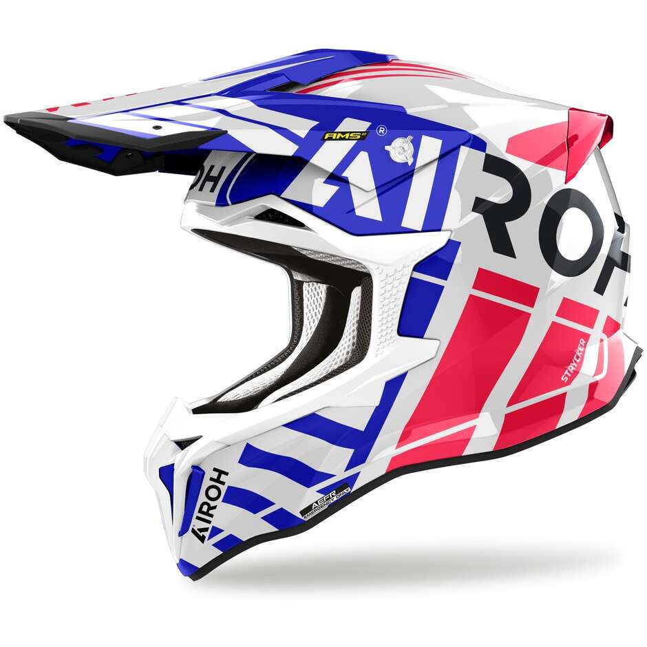 Cross Enduro Motorcycle Helmet in Airoh HPC Fiber STRYCKER BRAVE Glossy Blue Red
