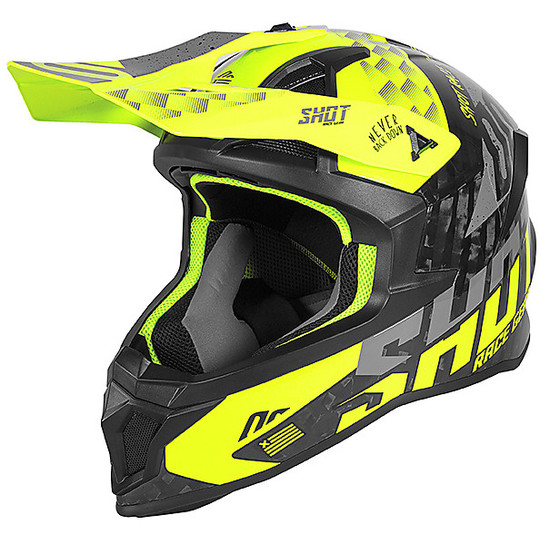 Cross Enduro Motorcycle Helmet in Carbon Shot LITE RUSH Carbon Yellow Fluo