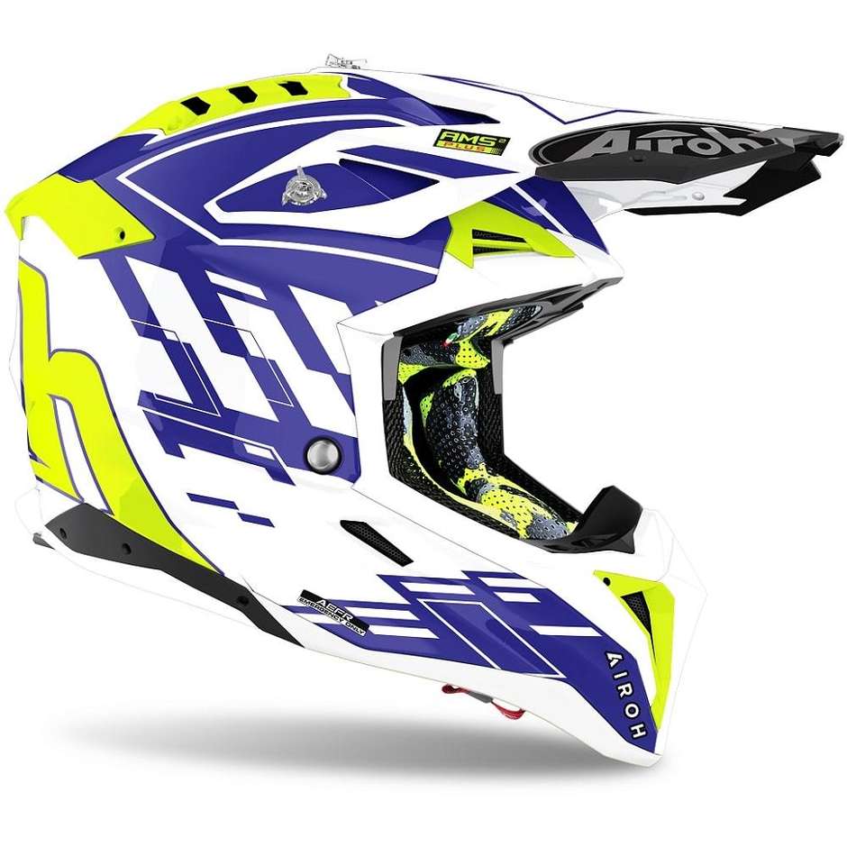 Cross Enduro Motorcycle Helmet In HPC Fiber Airoh AVIATOR 3 Rampage Glossy Blue
