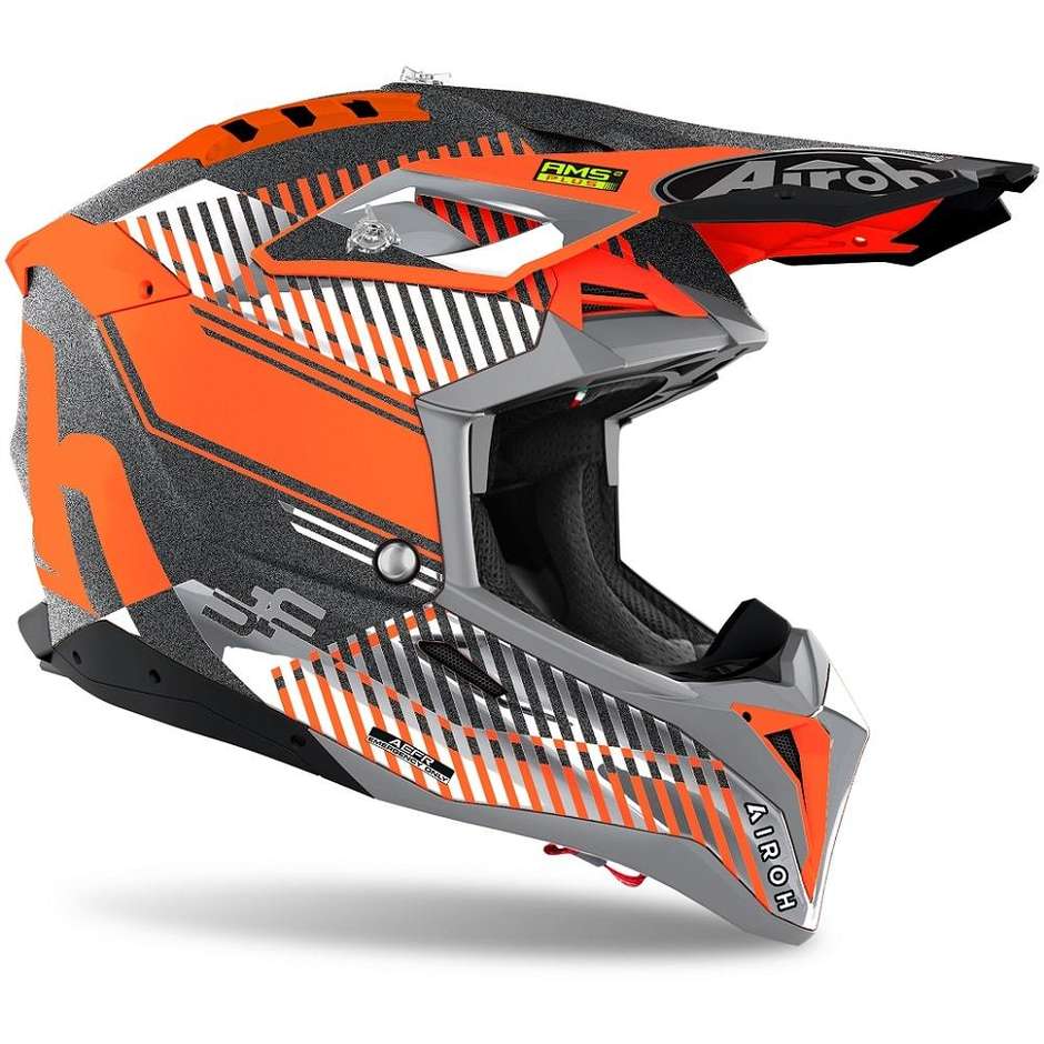 Cross Enduro Motorcycle Helmet In HPC Fiber Airoh AVIATOR 3 Wave Glossy Orange Chrome