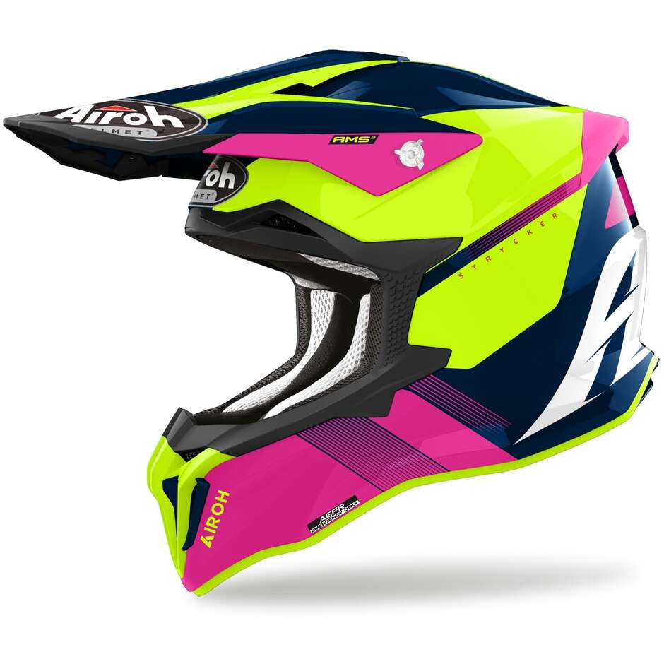 Cross Enduro Motorcycle Helmet In HPC Fiber Airoh STRYCKER BLAZER Blue Pink Glossy