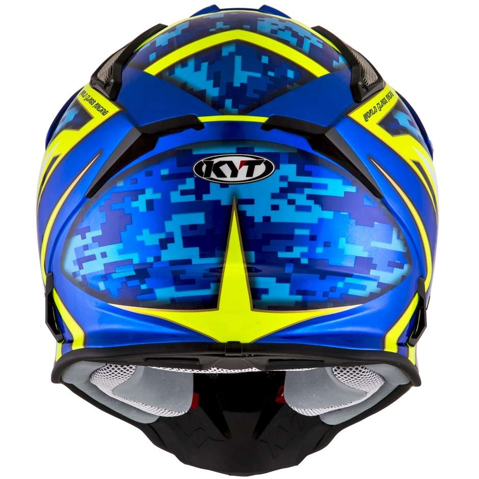 Cross Enduro Motorcycle Helmet in KYT STRIKE EAGLE REEF Blue Yellow Fluo Fiber
