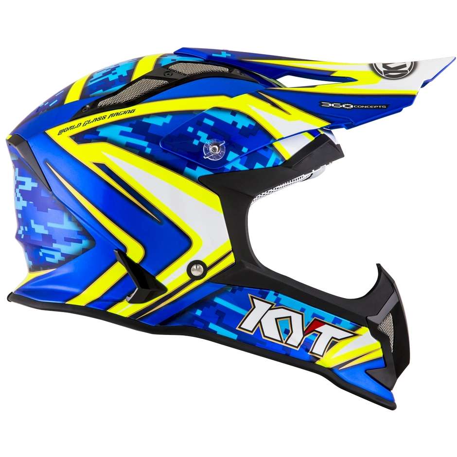 Cross Enduro Motorcycle Helmet in KYT STRIKE EAGLE REEF Blue Yellow Fluo Fiber