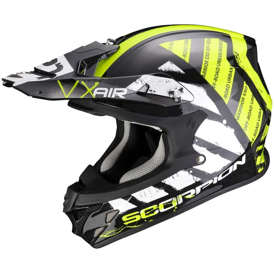 Cross Enduro Motorcycle Helmet In Scorpion Fiber VX-21 AIR URBA Black Yellow Fluo