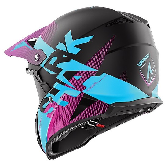 Cross Enduro Motorcycle Helmet in Shark Fiber VARIAL ANGER Black Blue Purple