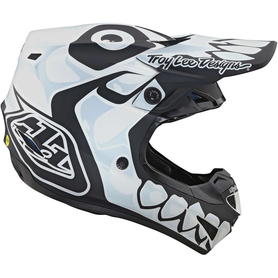 Cross Enduro Motorcycle Helmet in Troy Lee Design SE4 Composite SKULLY White Black Fiber